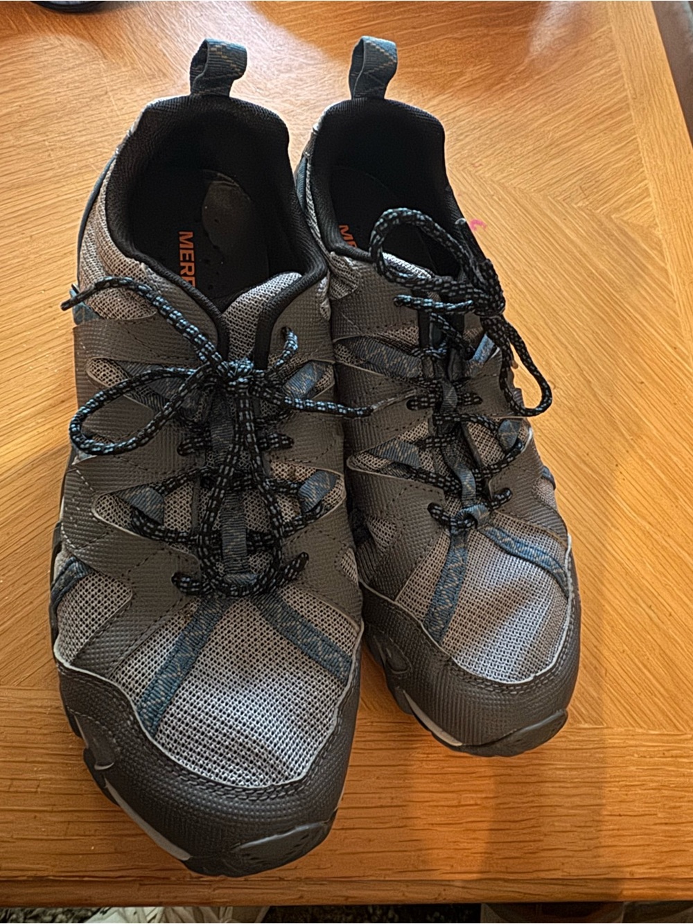Merrell gray and blue hiking / water shoes women's size 10  vibram soles!